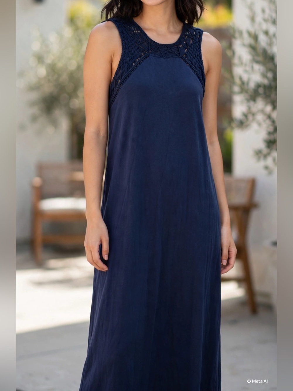 NWT Hayden Navy Crochet Yoke Sleeveless Maxi Dress size large